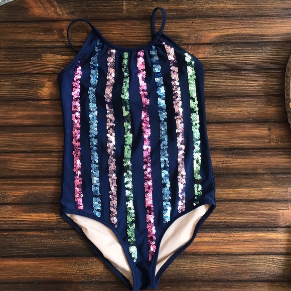 J. Crew Swim J Crew Crewcuts Girls Bathing Suit Blue Sequin One